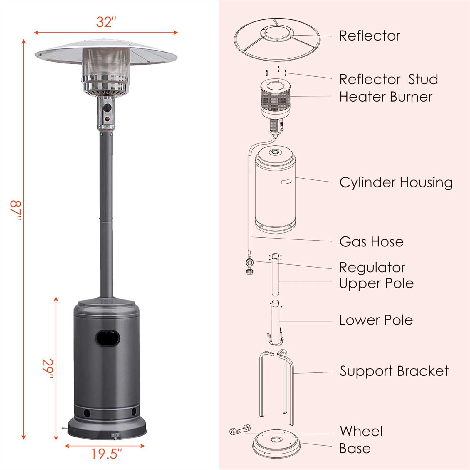 replacement patio heater parts diagram