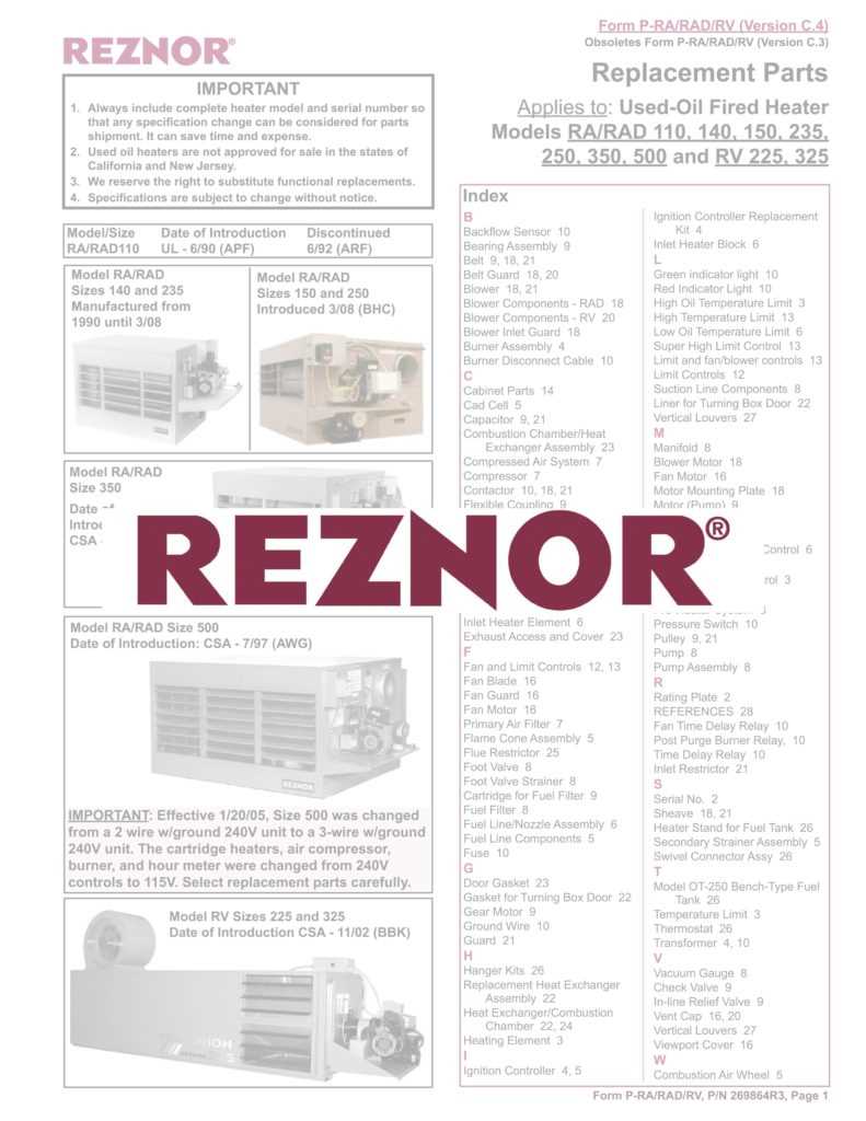 reznor heater parts diagram