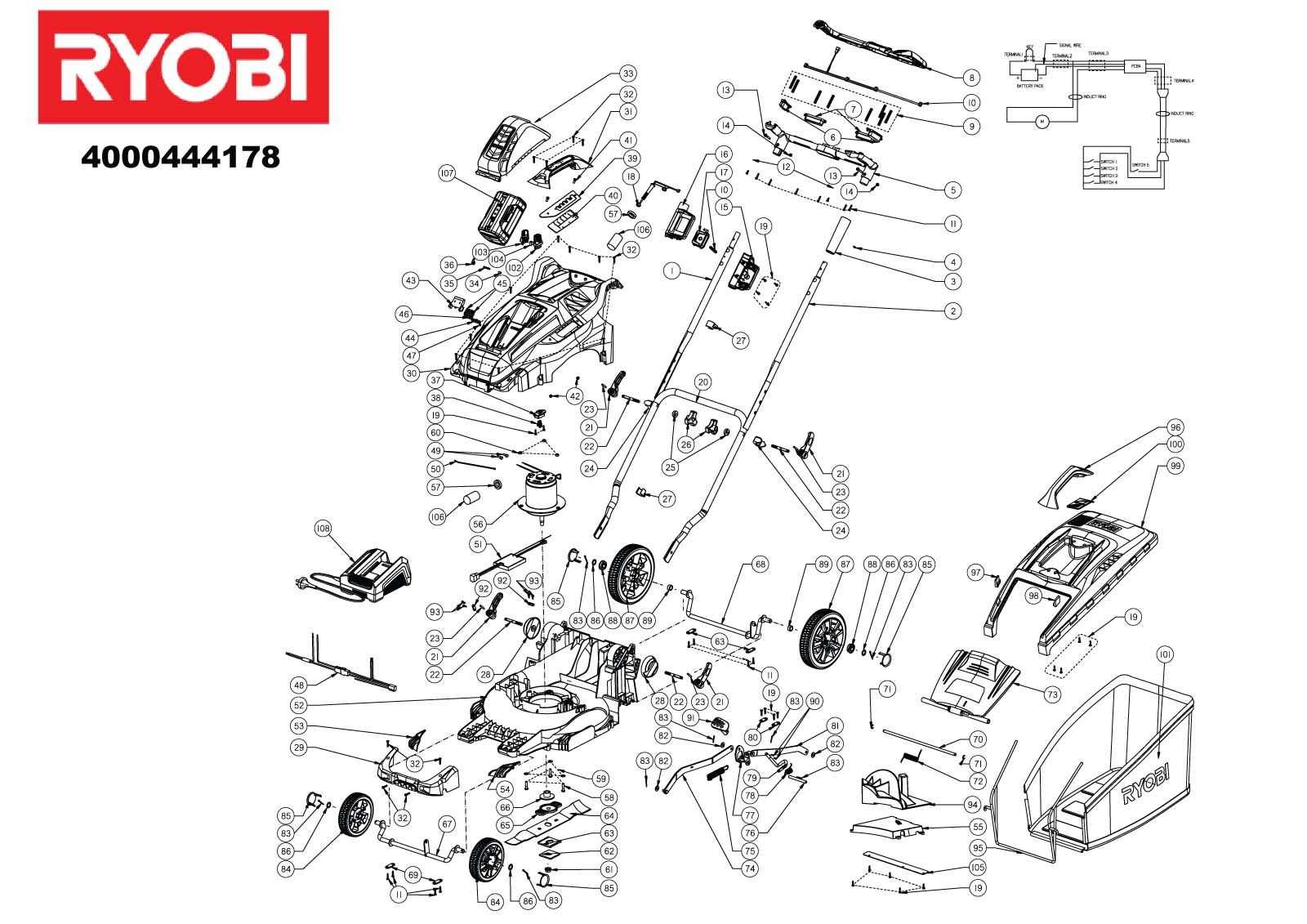 ryobi electric lawn mower parts diagram