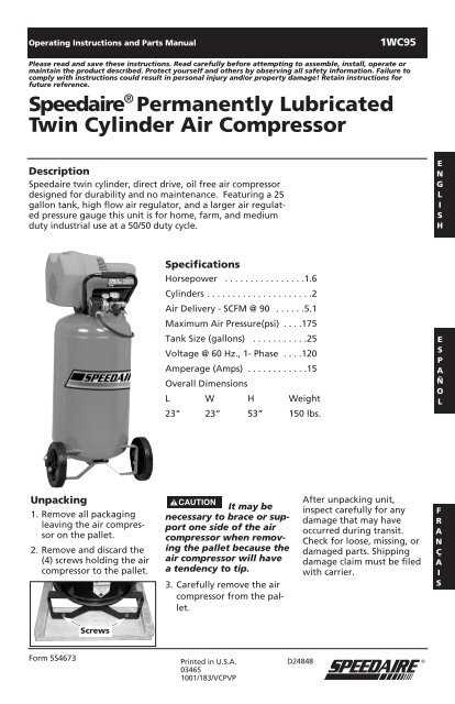 speedaire compressor parts diagram