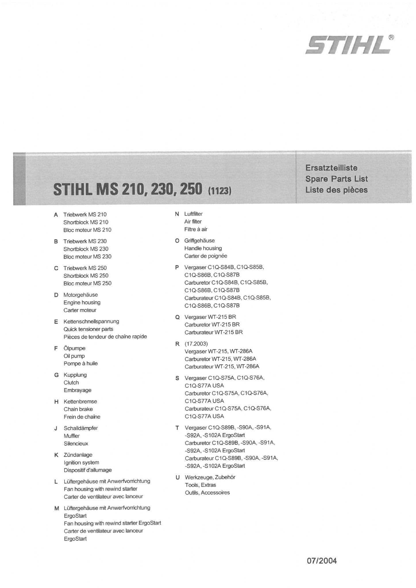 stihl ms 250 chainsaw parts diagram