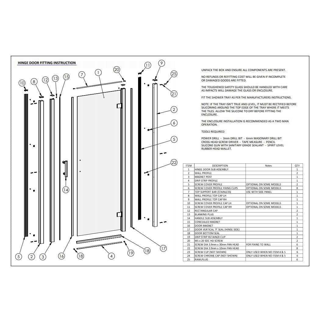 shower door parts diagram