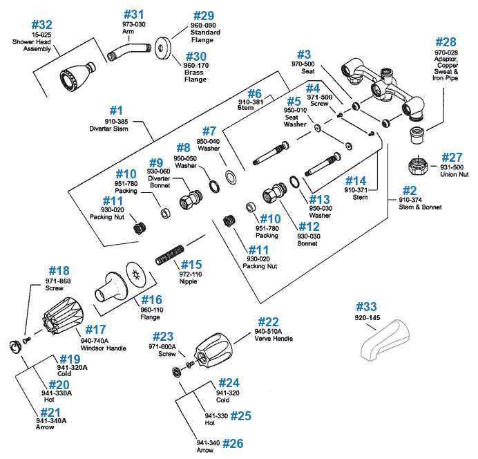 parts of a shower faucet diagram