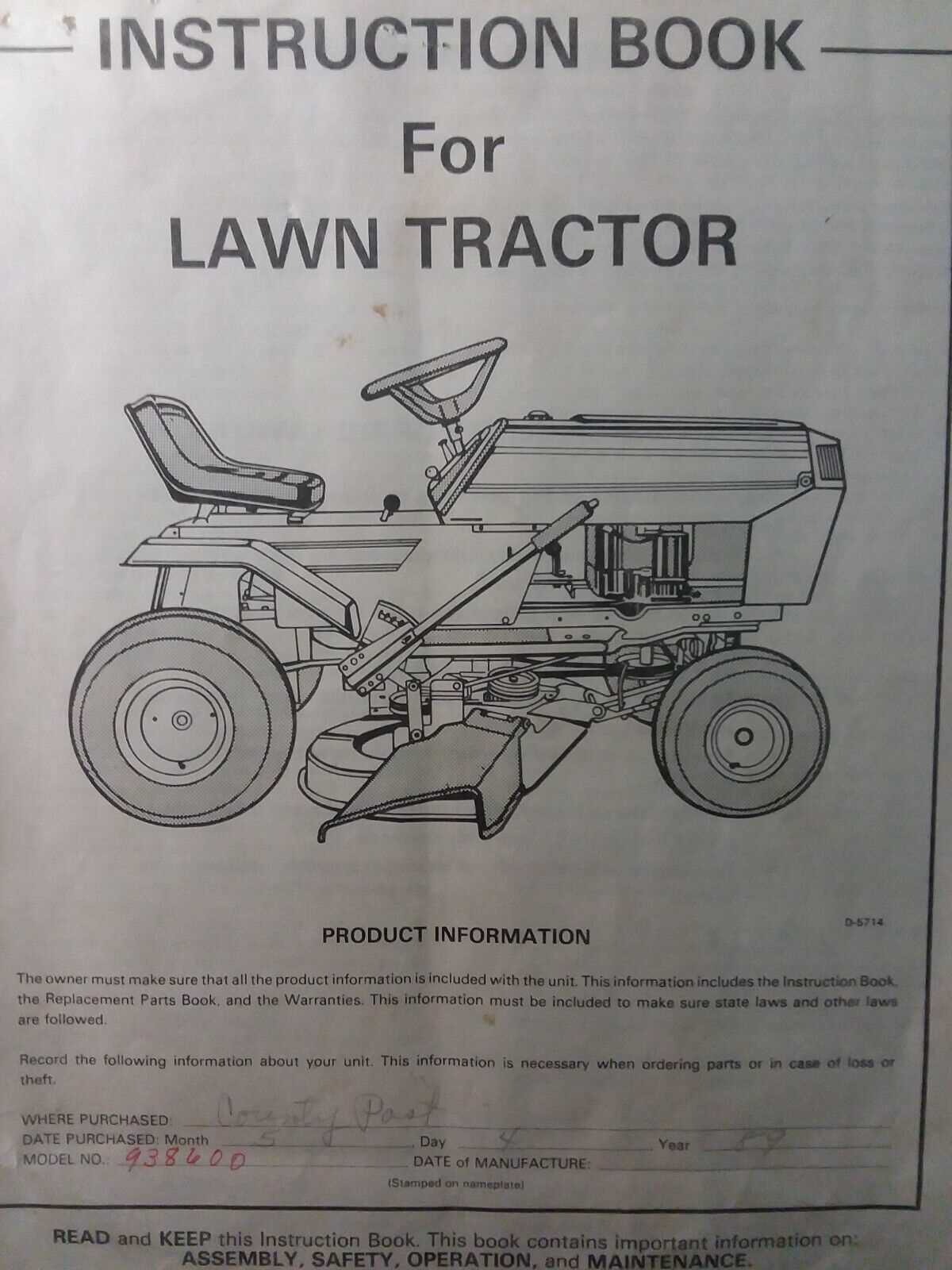 murray 30 inch riding mower parts diagram