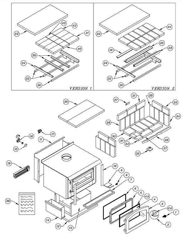 parts of a wood stove diagram