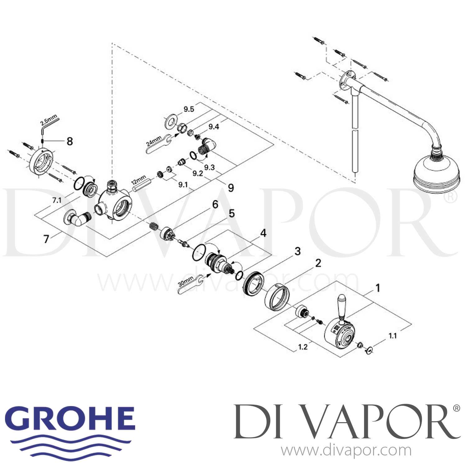 grohe shower valve parts diagram