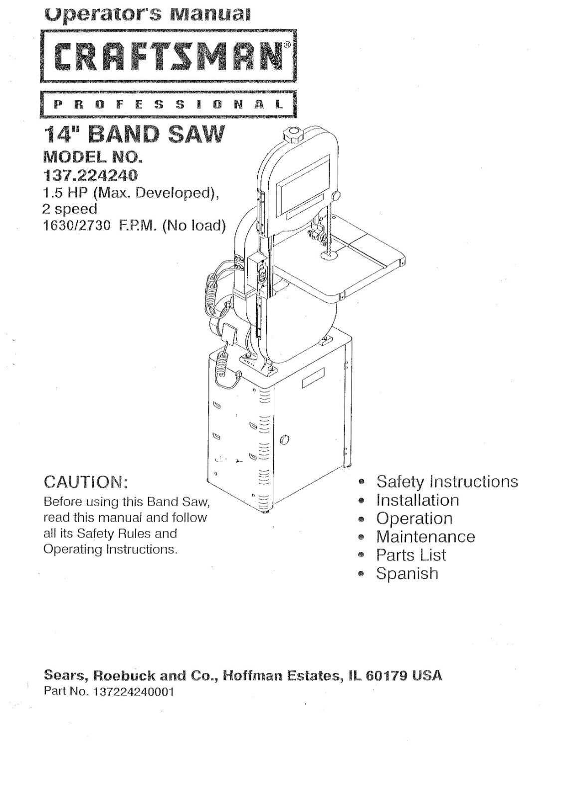 craftsman 10 inch band saw parts diagram