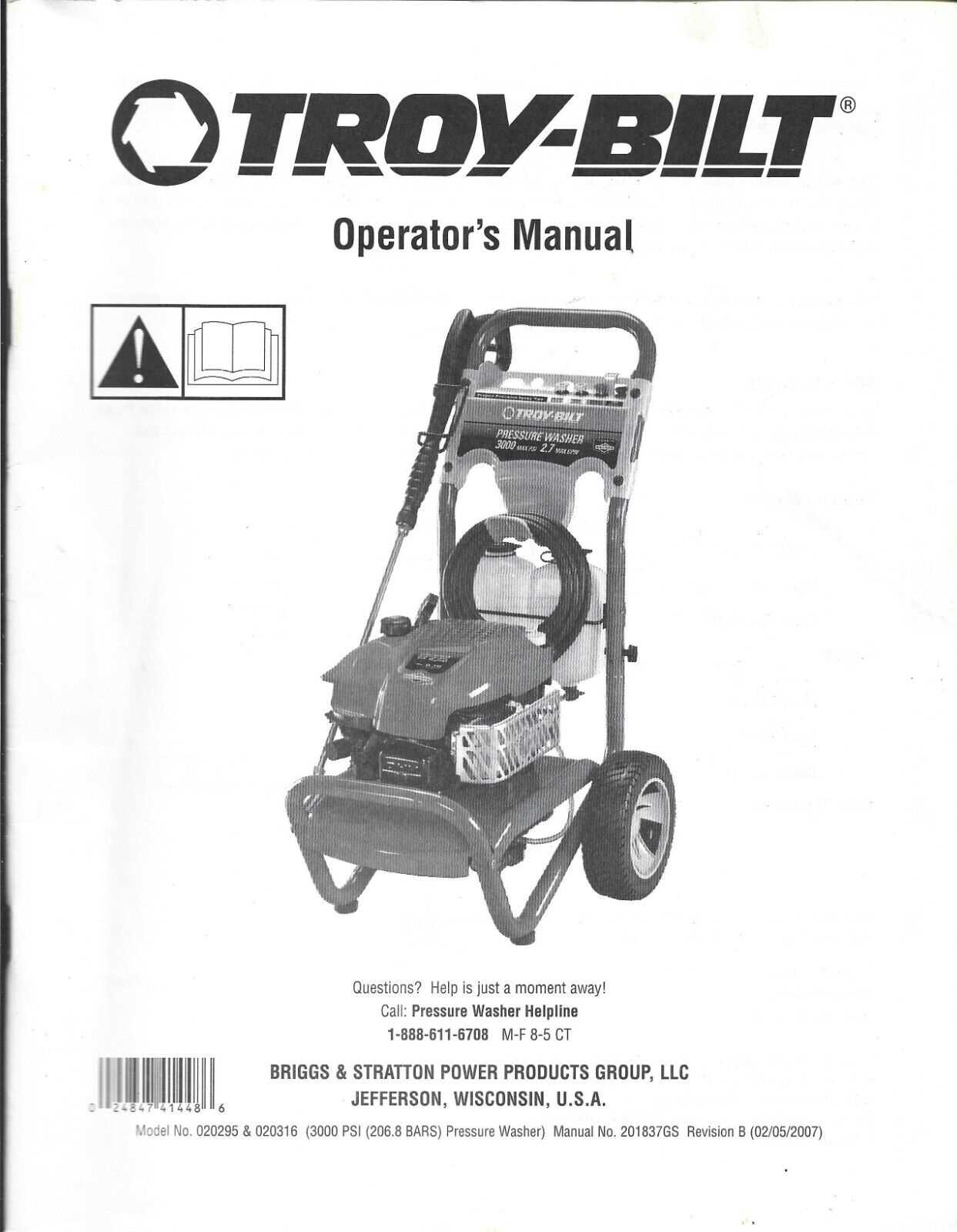 troy bilt 2700 psi pressure washer parts diagram