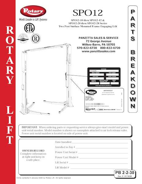 rotary lift parts diagram