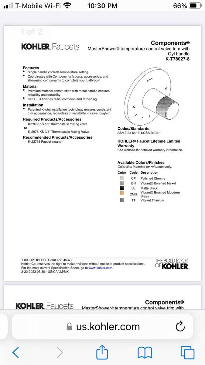 kohler shower parts diagram