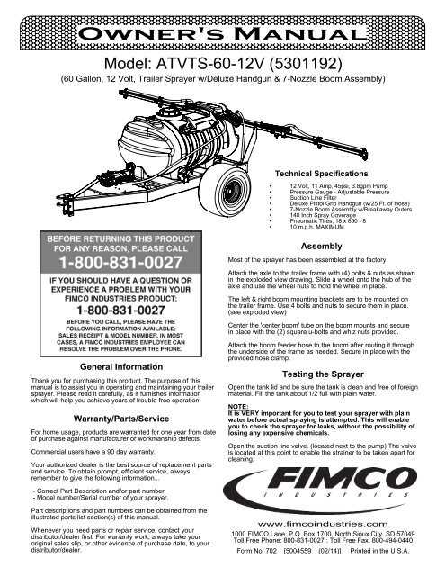 fimco 30 gallon trailer sprayer parts diagram