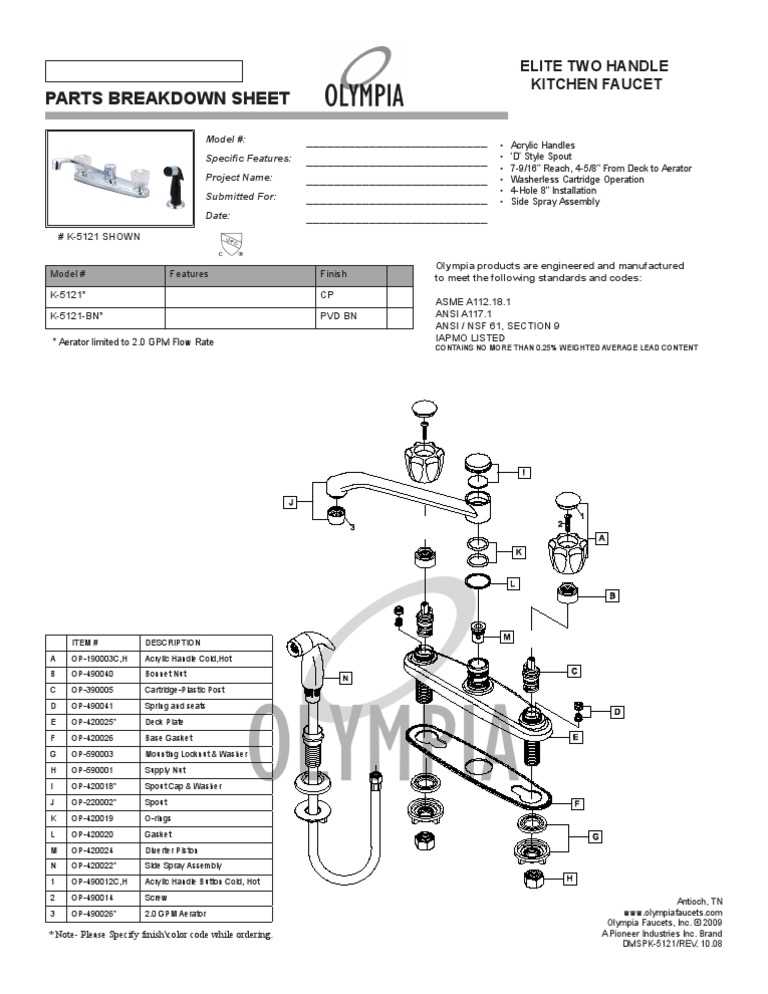 two handle kitchen faucet parts diagram