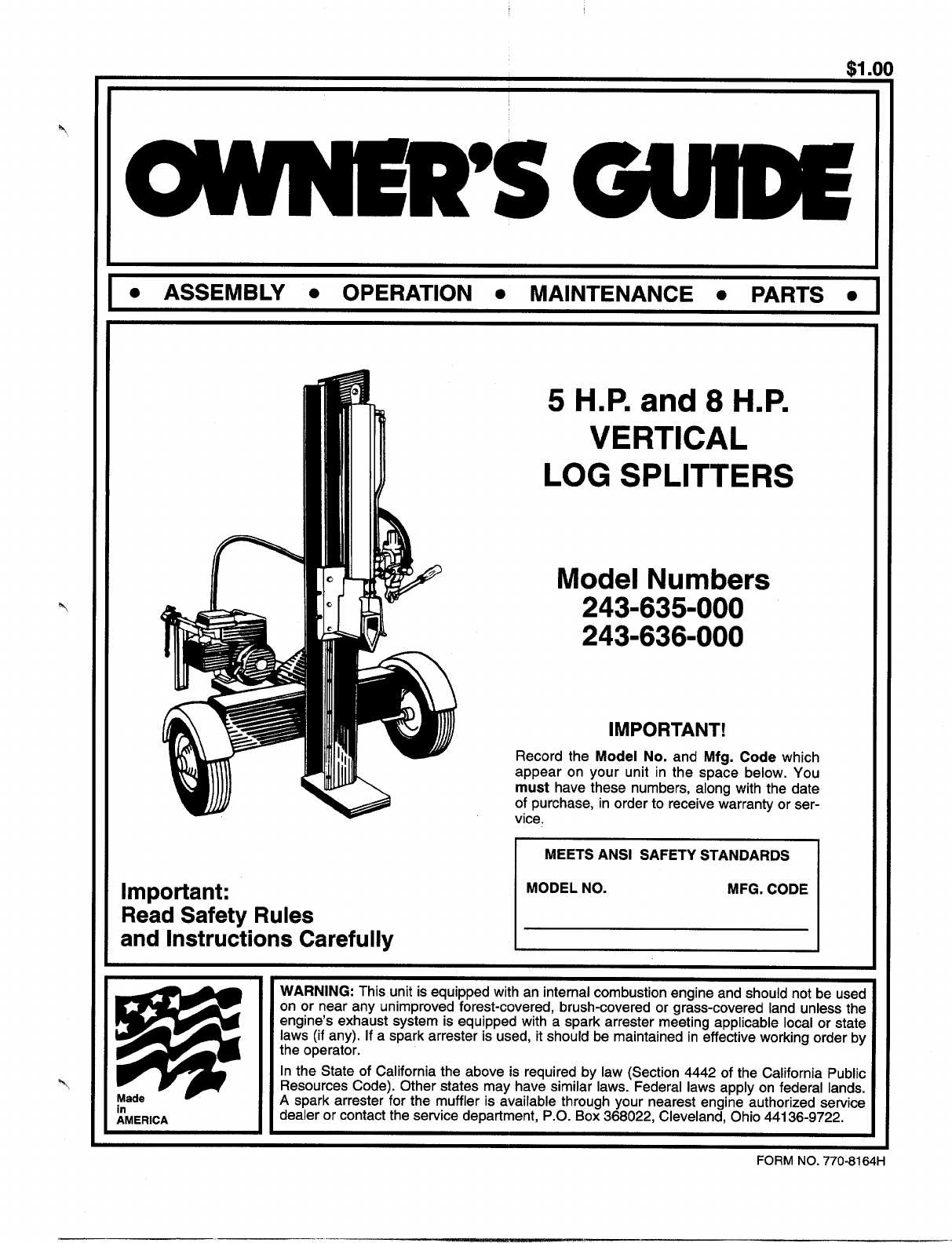 yard machine log splitter parts diagram